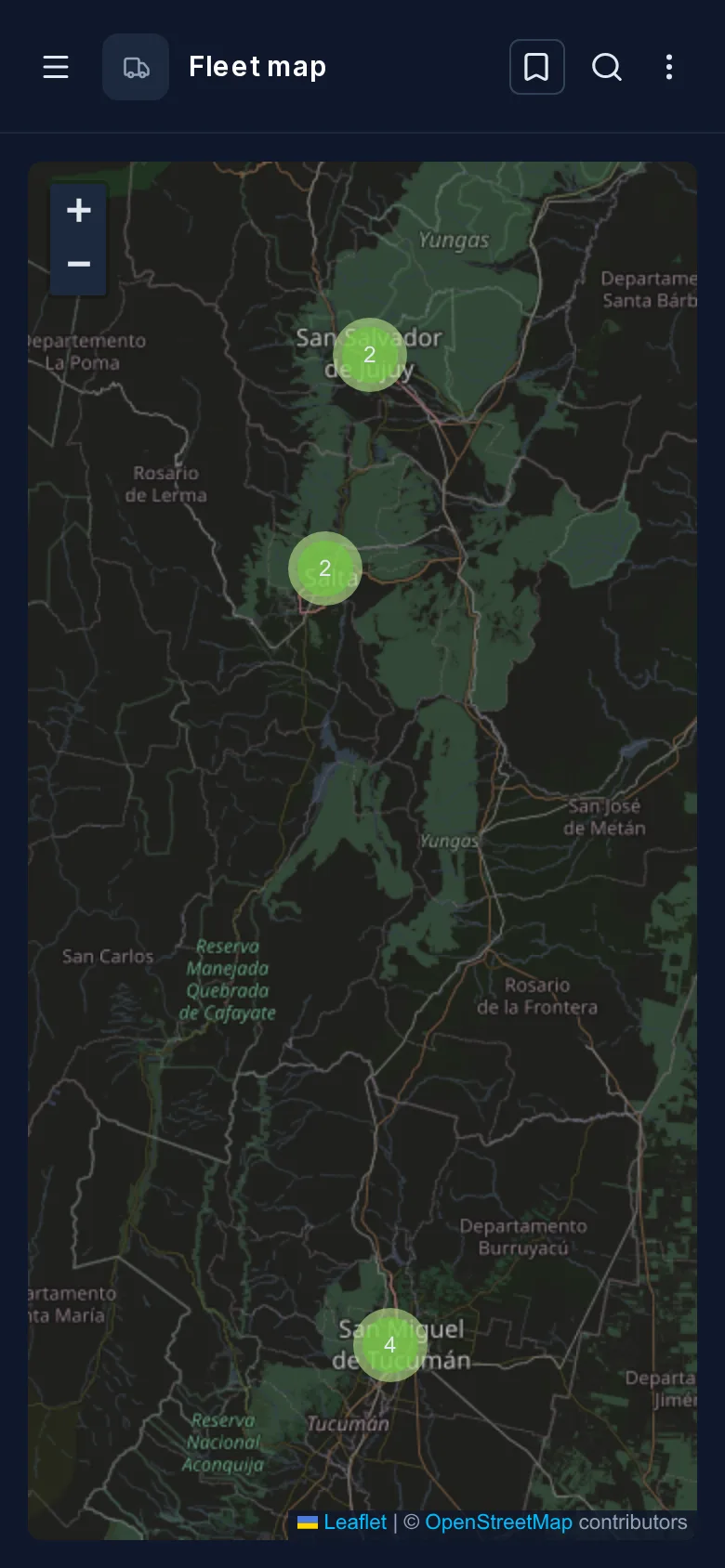 El mapa de la flota en un teléfono